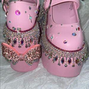 Custom Pink Platform Shoes with Rhinestone Bows